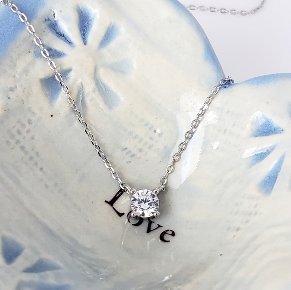 NEW 925 Sterling Silver 4MM Round CZ Diamond Solitaire Pendant Necklace - Picture 8 of 11